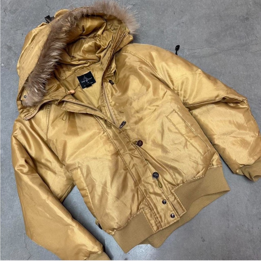 Baby Phat Gold Puffer Jacket with Fur Trim